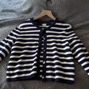 J. Crew Navy & White Striped Button-Up Cardigan size medium